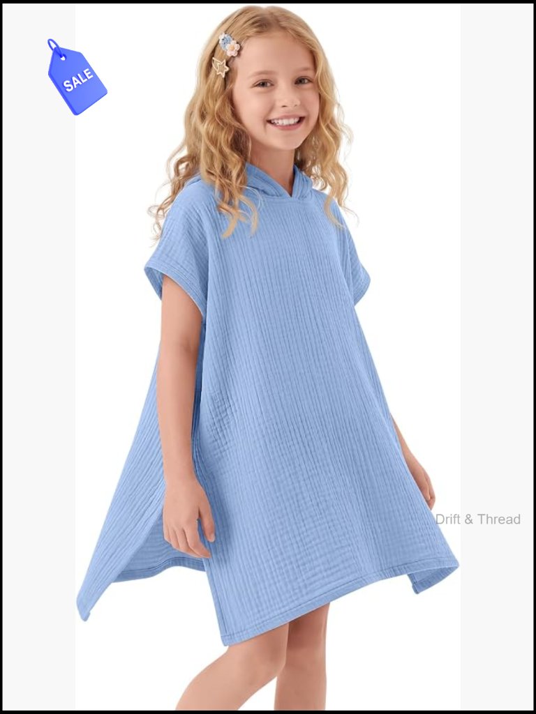Hooded Double Sided Cotton Beach Poncho Swimsuit Cover Up